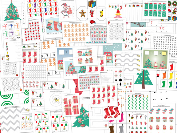 Karácsonyi nyomtatható Pack gyerekek életkora 2-7.  Több mint 70 tevékenység középpontjában a formák, színek, minták, rejtvények, labirintusok, a finom motorikus, a matematika és a műveltség.  | | Gift of Curiosity