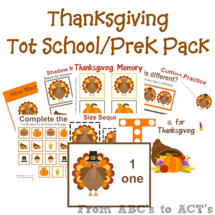 Thanksgiving Tot School-PreK Pack from From ABCs to ACTs