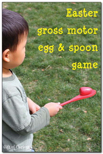Easter gross motor egg and spoon game #Easter #kbn #preschool || Gift of Curiosity