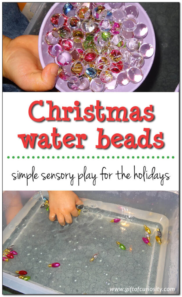 Christmas water beads: Holiday sensory play with water beads and miniature Christmas lights. If you haven't tried water beads you are definitely missing out on the super cool experience they provide! || Gift of Curiosity