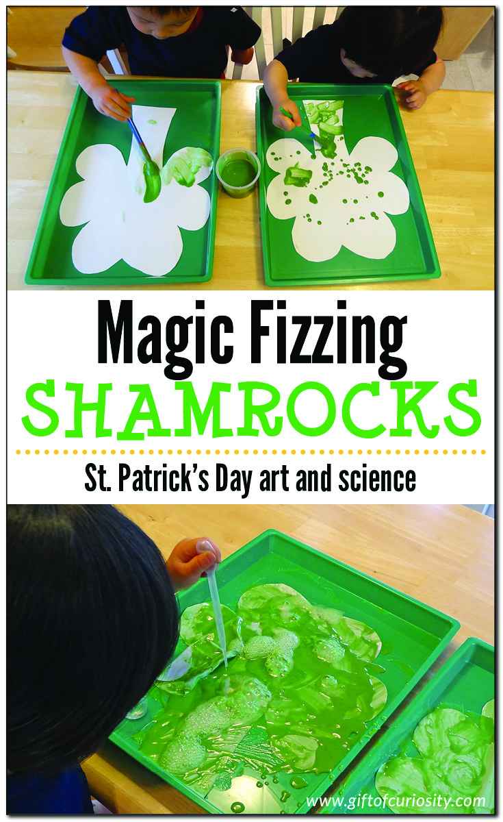 Magic fizzing shamrocks | St. Patrick's Day art and science | #StPatricksDay #preschool #STEAM #STEM #ece || Gift of Curiosity
