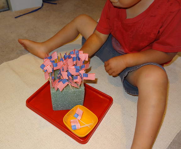 4th of July Montessori trays - plant a flag || Gift of Curiosity