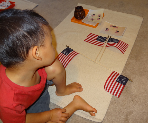 4th of July Montessori trays - flag patterns || Gift of Curiosity