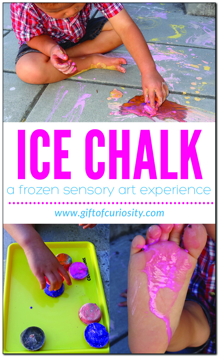 Ice chalk - a frozen sensory art experience kids will love! Get outdoors and try this activity with your kids today! #sensoryplay #sensoryart #outdoors #giftofcuriosity || Gift of Curiosity