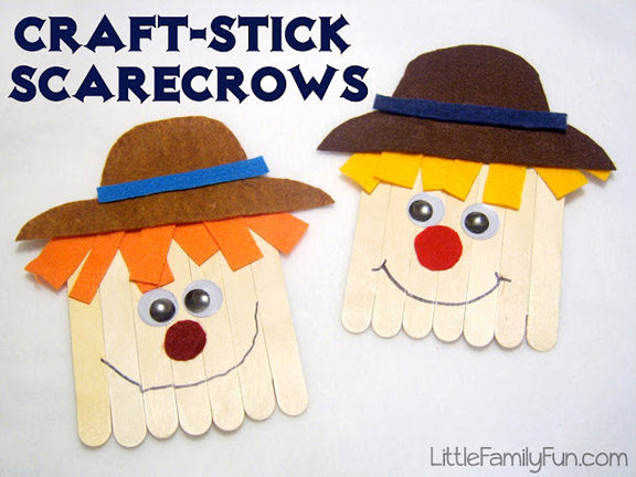 Craft stick scarecrows from Little Family Fun