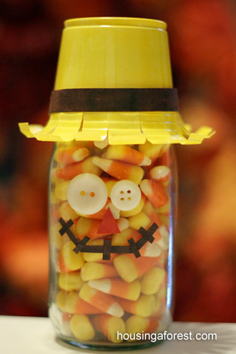 Candy corn scarecrows from Housing a Forest