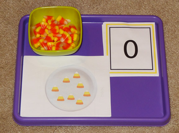 Halloween Montessori activities: Candy corn counting and number matching activity