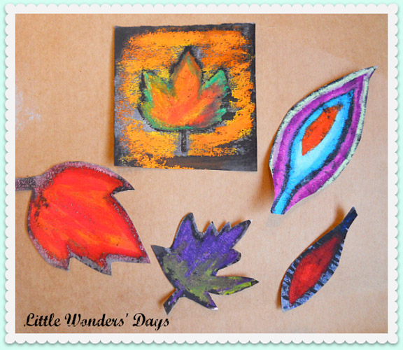 Fall activities for kids: Oil pastel resist fall leaf craft from Little Wonders Days || Gift of Curiosity