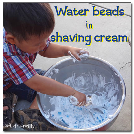 Sensory play - water beads in shaving cream || Gift of Curiosity