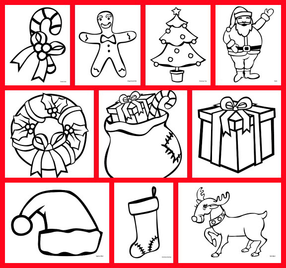 Free Christmas coloring pages featuring 10 Christmas characters and items || Gift of Curiosity