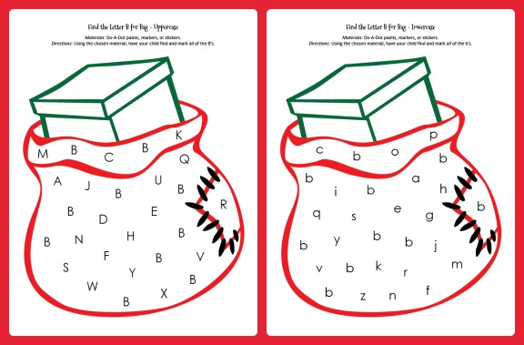 Find the Letter B for Bag: kids use do-a-dot markers, stickers, or crayons to find and mark the target letter || Gift of Curiosity