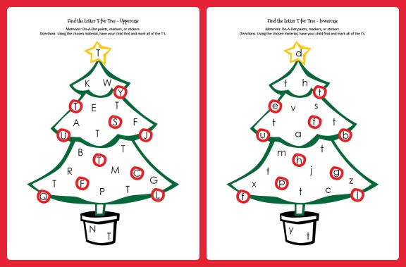 Find the Letter T for Tree: kids use do-a-dot markers, stickers, or crayons to find and mark the target letter || Gift of Curiosity