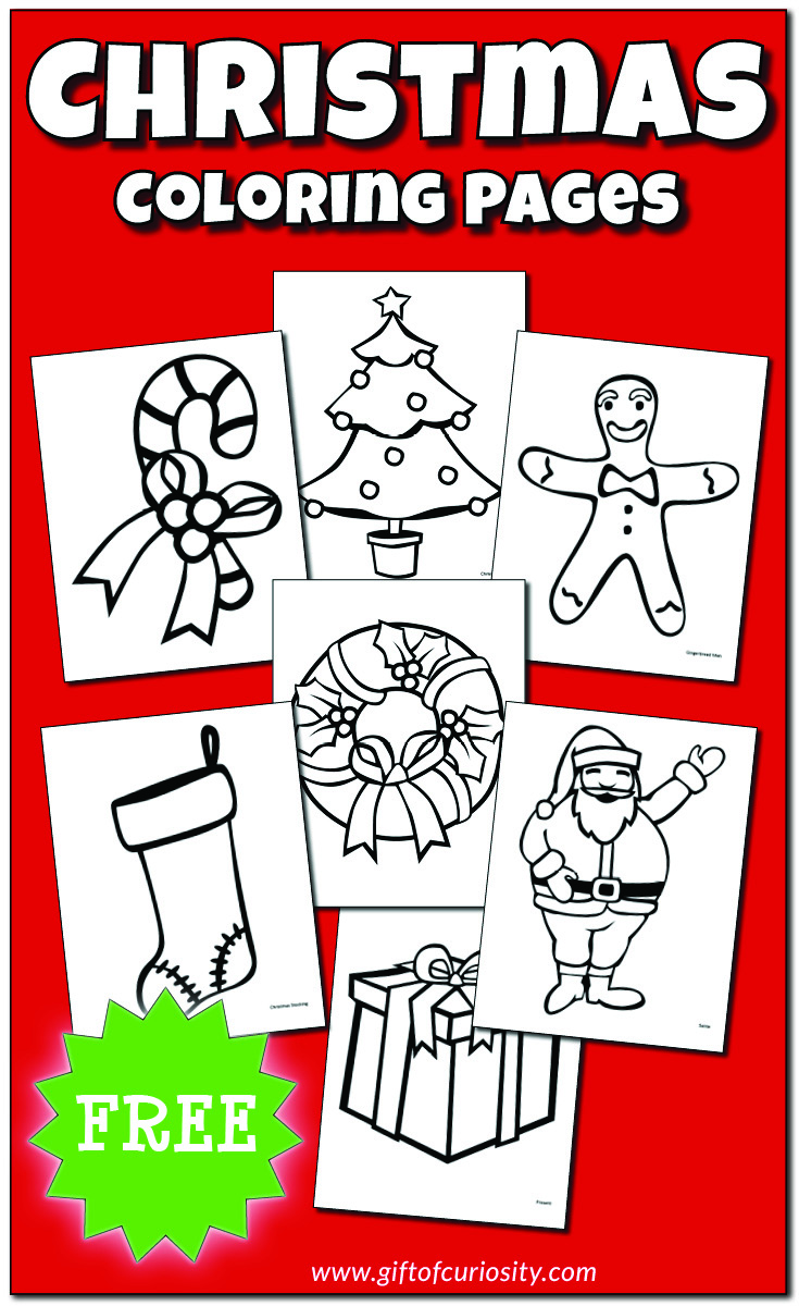 Free Christmas coloring pages featuring 10 Christmas characters and items | #freeprintable #christmas #coloringpages #giftofcuriosity || Gift of Curiosity