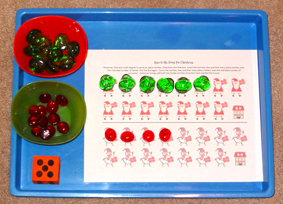 Montessori Christmas activities: Race to the house for Christmas math game || Gift of Curiosity