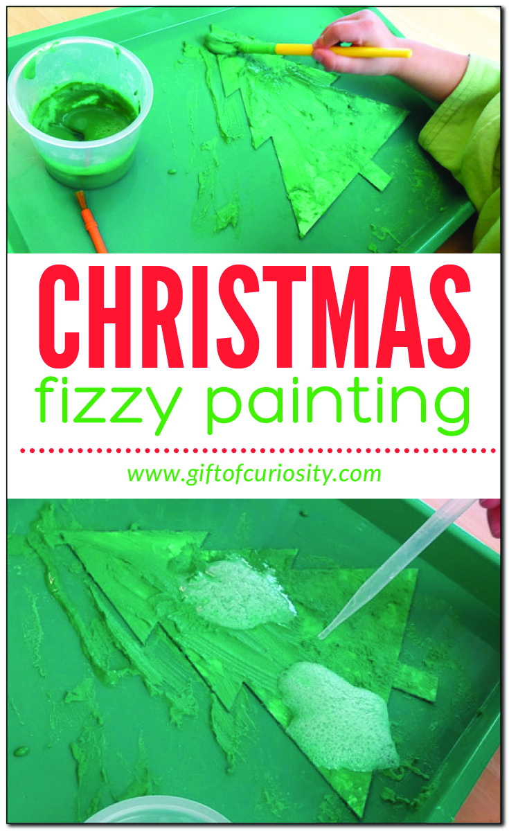 Christmas fizzy painting - mix paint and baking soda to create fizzy paint that will bubble and fizz when it comes into contact with vinegar | #Christmas #STEM #STEAM #ece #preschool #kindergarten || Gift of Curiosity