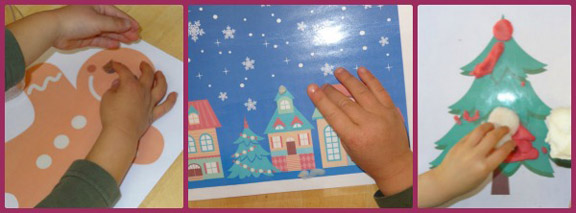 Free Christmas Play Dough Mats to inspire your children to get creative with their play dough this holiday season. Play dough mats promote fine motor skills development, sensory play, and creativity. These Christmas play dough mats include both color and black line options. || Gift of Curiosity