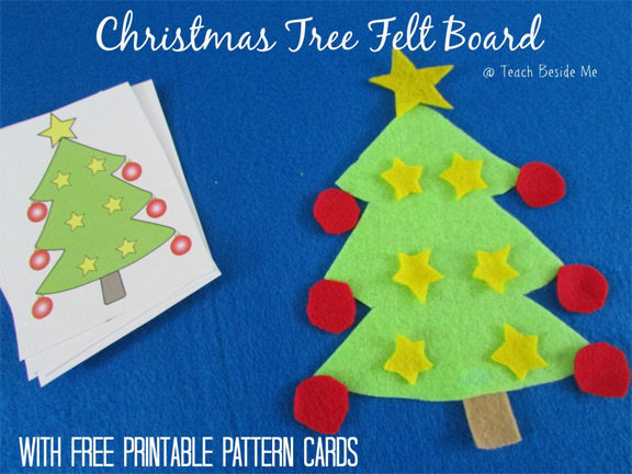 Christmas tree felt board with free printable pattern cards from Teach Beside Me