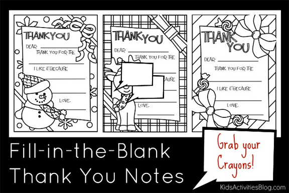 Fill-in-the-blank thank you notes from Kids Activities Blog