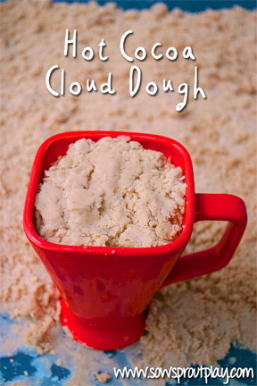 Hot cocoa cloud dough from Sow Sprout Play