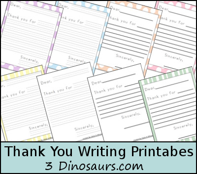 Thank you writing printables from 3Dinosaurs