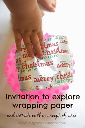 Use wrapping paper to explore the concept of area from Laughing Kids Learn
