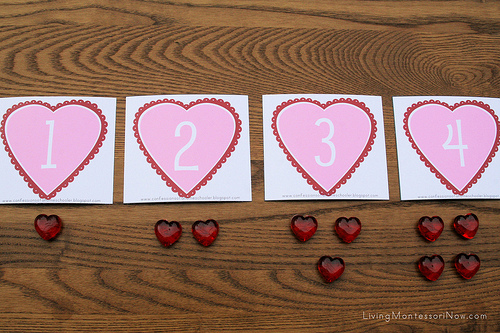 Montessori-Inspired Valentine Math Trays and Valentine Ideas from Living Montessori Now
