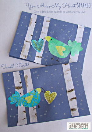 Valentine Card Idea with Winter Birds from The Educators Spin On It