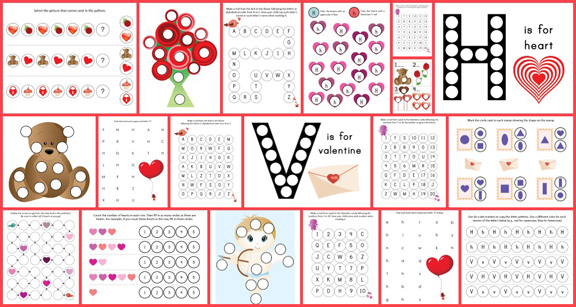 Free Valentine Do-a-Dot Printables: 19 printable and fun Valentine dot worksheets for kids ages 2-6. Download your free copy today! || Gift of Curiosity