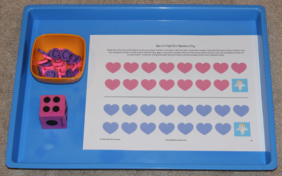 Valentine Montessori activities: Race to Cupid Math Activity || Gift of Curiosity