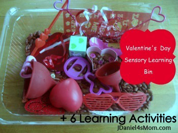 Valentines Day sensory bin and associated learning activities from JDaniel4's Mom