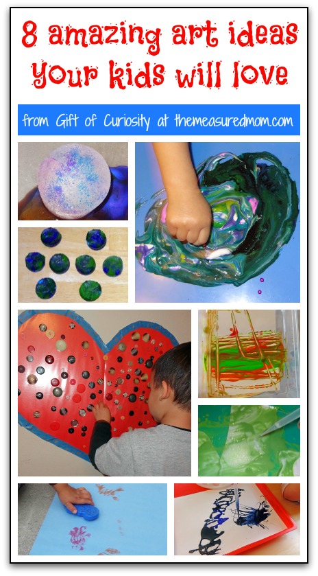8 amazing art ideas your kids will love, including fizzy art, melted crayon art, sticky paper art, movement art, shaving cream art, ice art, salt art, and stamp art! 