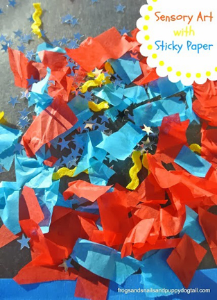 Sensory art with sticky paper from FSPDT at Sow Sprout Play