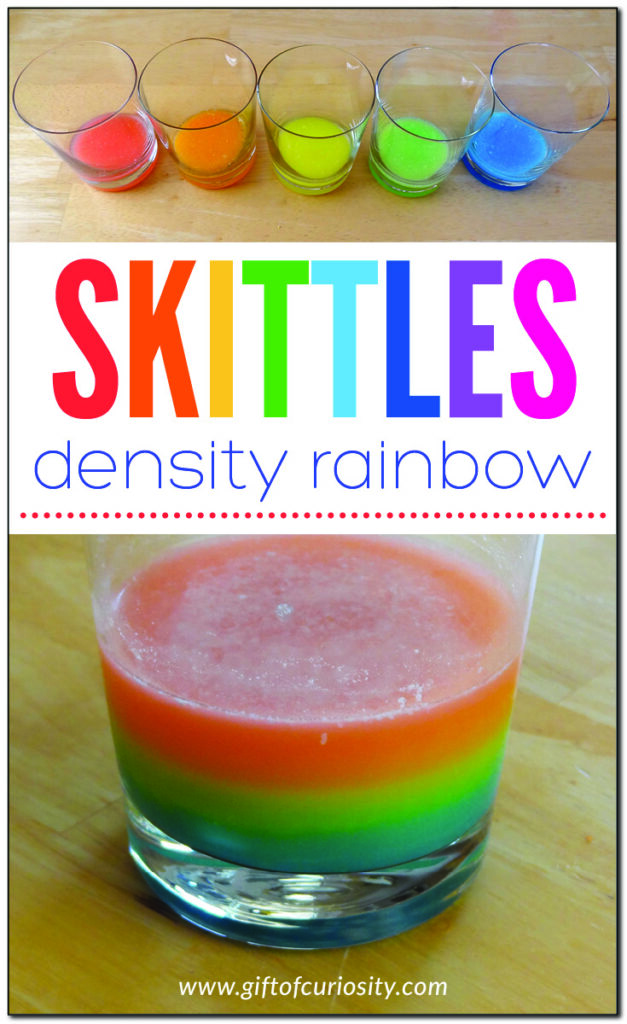Skittles density rainbow - make a rainbow in your kitchen using a bag of Skittles! #candy #science #STEM #STEAM #handsonlearning #giftofcuriosity || Gift of Curiosity
