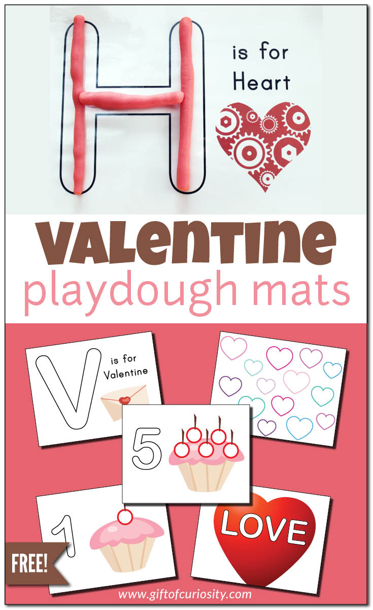 Free printable Valentine play dough mats for some Valentine's Day fine motor and sensory fun. 14 printable pages in all! || Gift of Curiosity
