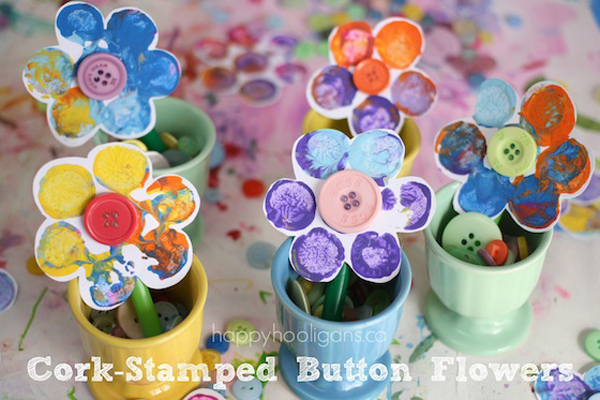 Cork stamped button flowers from Happy Hooligans