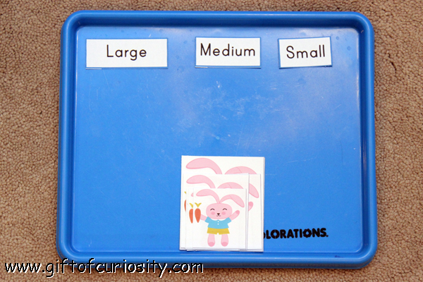 Easter Montessori activities: Sorting by size - #kbn #Easter #Montessori || Gift of Curiosity