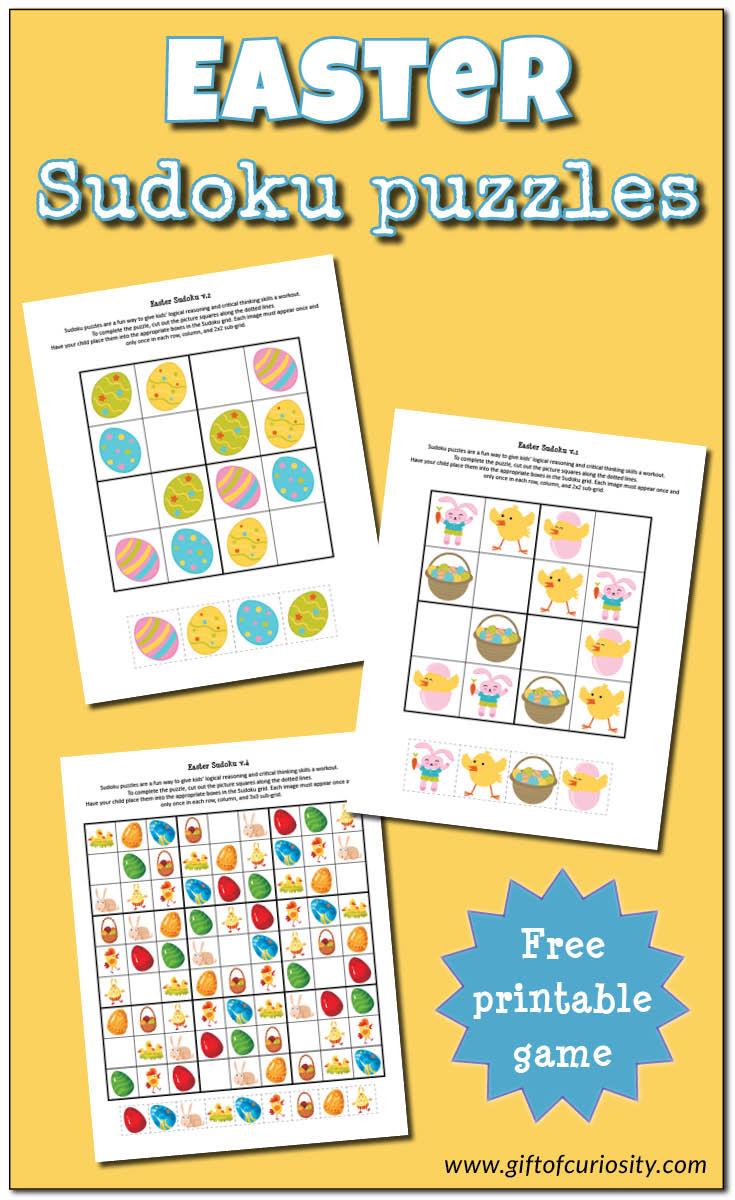 Free Easter Sudoku printables that support logic and critical thinking skills for young children. Two different levels of difficulty included. I've gotta try this with the kids! || Gift of Curiosity