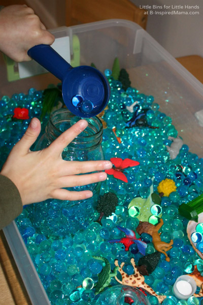 Earth water bead sensory bin from Little Bins for Little Hands at B-Inspired Mama