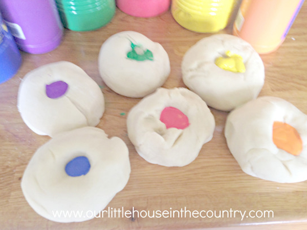 Color surprise play dough from Our Little House in the Country