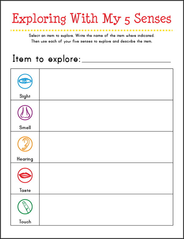 5 senses activities for preschoolers - Free printable Exploring With My 5 Senses worksheet || Gift of Curiosity