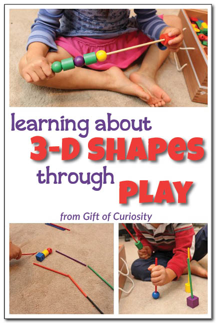 Learning about 3-D shapes through play: Check out these creative, open-ended, and playful ideas for engaging kids in an exploration of 3-dimensional shapes. Kids will love the "bowling" and "race track" activities, among others! #handsonlearning #spielgaben || Gift of Curiosity