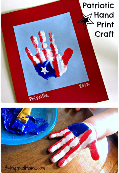 Patriotic hand print flag craft at B-Inspired Mama