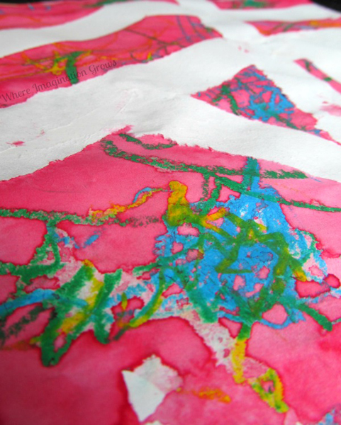 Tape resist art with art watercolors and pastels from Where Imagination Grows