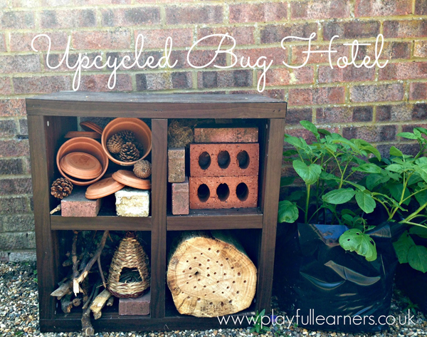 Upcycled bug hotel from Playful Learners