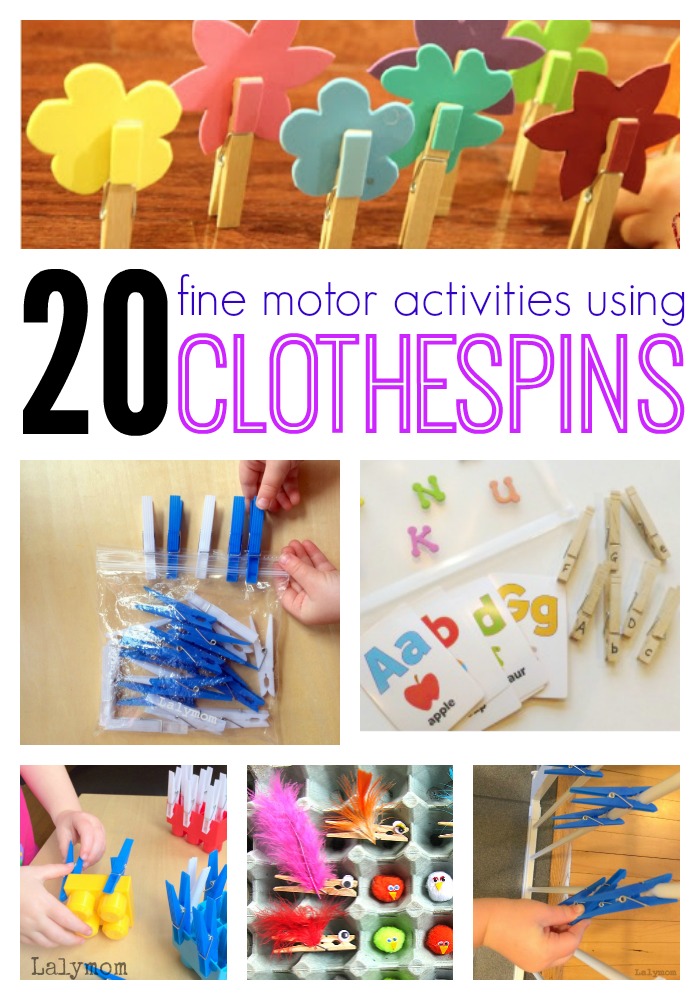 20 fine motor skills activities for kids using clothespins from Lalymom