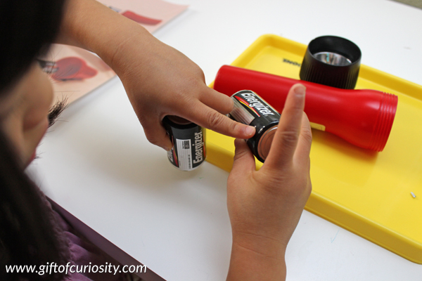 How to assemble a flash light - #Montessori #practicallife activity for kids that develops fine motor skills and teaches about flashlights and battery polarity || Gift of Curiosity