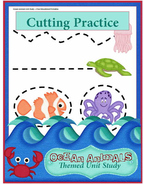 Ocean Animals Cutting Practice Printable from 3 Boys and a Dog