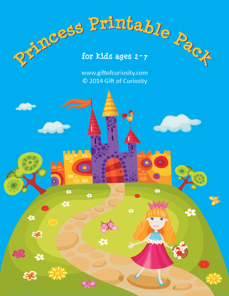 Princess Printables Pack: 74 princess printables and activities for kids ages 2-7 to work on skills such as shapes and sizes, colors, same vs. different, sorting/categorizing, patterning, puzzles, mazes, fine motor, math, and literacy.|| Gift of Curiosity