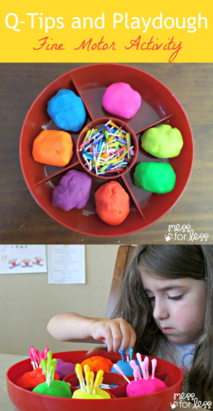 Q-tips and playdough fine motor activity from Mess for Less