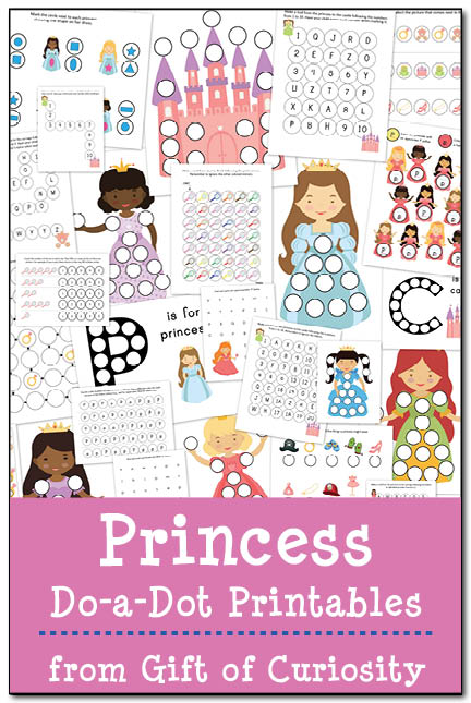 Princess Do-a-Dot Printables with 25 pages of princess do-a-dot worksheets for kids ages 2-6 #princess #DoADot #freeprintables || Gift of Curiosity